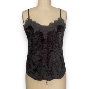 Deane Womens Lightweight Sleeveless Spaghetti Strap Black Velvet Tank Top Size S
